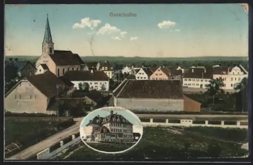 AK Gersthofen, Teilansicht mit Kirche, Schulhaus