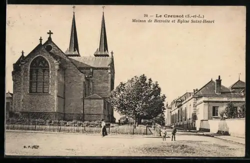 AK Le Creusot /S.-et-L., Maison de Retraite et Église Saint-Henri