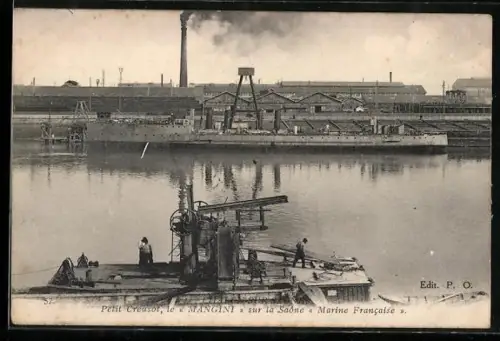 AK Petit Creusot, Le Mangini sur la Saône, Marine Francaise
