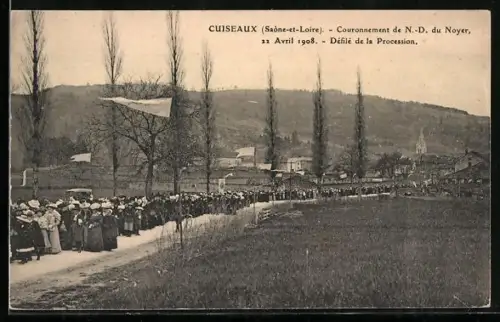 AK Cuiseaux /Saône-et-Loire, Couronnement de N.-D. du Noyer, 13 Avril 1908, Défilé de la Procession