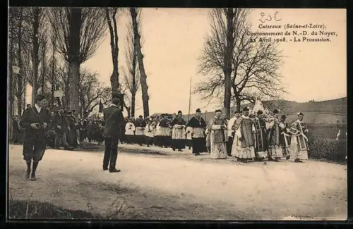 AK Cuiseaux /Saône-et-Loire, Couronnement de N.-D. du Noyer, 5 avril 1908, La Procession