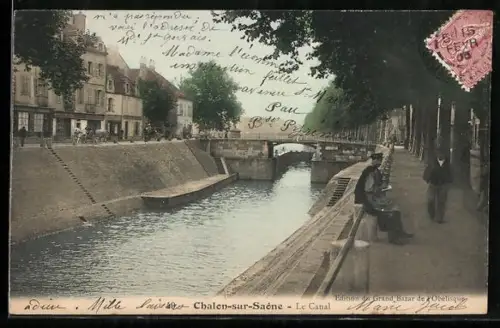 AK Chalon-sur-Saône, Le Canal avec pont et promenade arborée