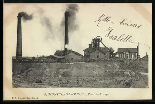 AK Montceau-les-Mines, Puits St-Francois avec cheminées fumantes