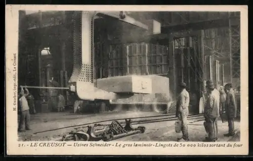 AK Le Creusot, Usines Schneider, Le gros laminoir, Lingots de 50 000 kilos sortant du four