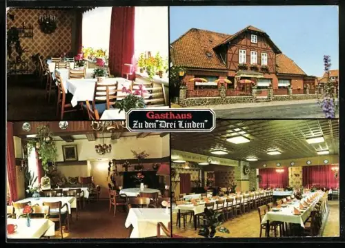 AK Dorfmark /Lüneburger Heide, Gasthaus Zu den Drei Linden, Inh. Ilse Cherouny, Gasträume, Saal