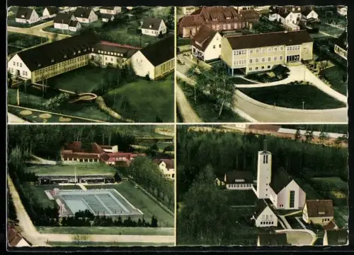 AK Bomlitz i. H., Schule, Schwimmbad, Kirche aus der Vogelschau