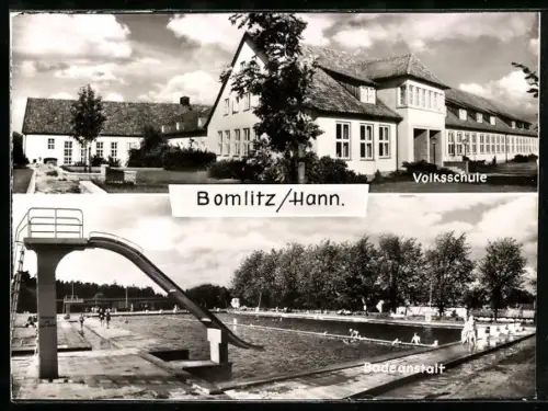 AK Bomlitz /Hann., Volksschule, Badeanstalt