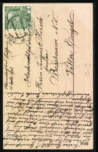 Präge-AK Briefträger und Pferd mit Rosenkorb