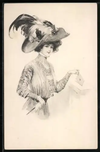 AK Elegantes Fräulein wirft einen Brief ein