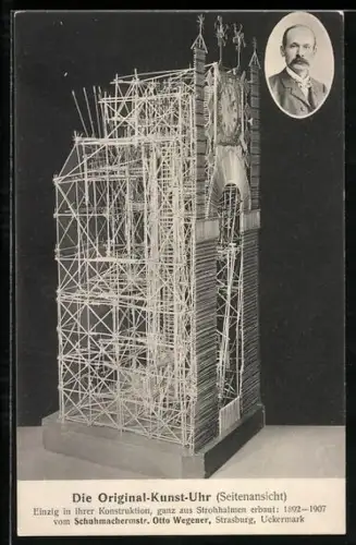AK Strasburg, Original-Kunst-Uhr aus Strohhalmen von Otto Wegener