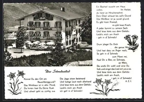 AK Inzell /Obb., Gasthof Schmelz, Bes. Fam. A. Keller, Gedicht Das Schmelzerlied