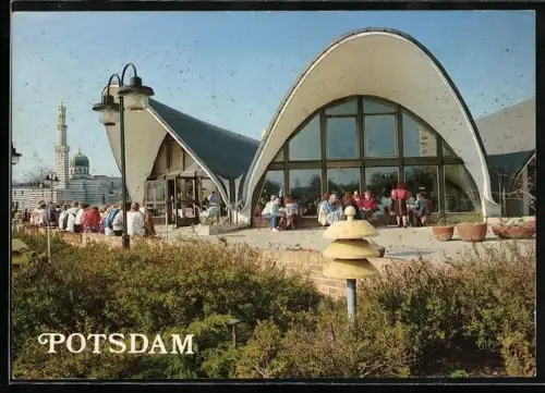 AK Potsdam, Café Seerose und Moschee mit Gästen