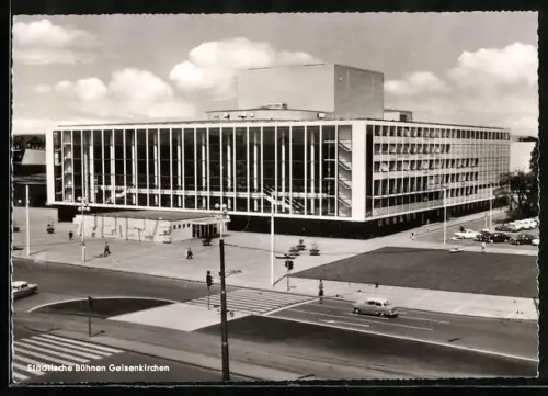 AK Gelsenkirchen, Strassenpartie mit Städtischen Bühnen