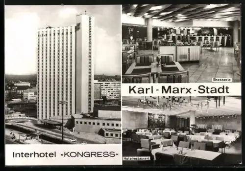 AK Karl-Marx-Stadt, Interhotel Kongress mit Brasserie und Restaurant