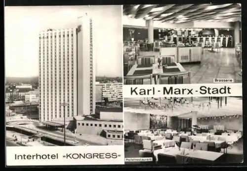 AK Karl-Marx-Stadt, Interhotel Kongress mit Brasserie und Restaurant