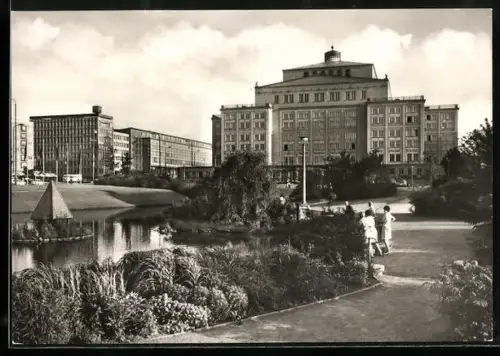 AK Leipzig, Opernhaus mit Schwanenteich