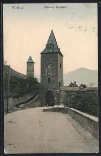 AK Bacharach /Rheintal, Holzturm mit Strassenpartie