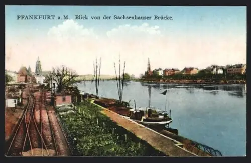 AK Frankfurt a. M., Eisenbahnanlagen an der Sachsenhauser Brücke
