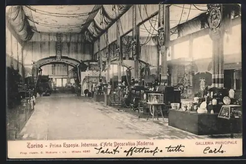 AK Torino, Prima Esposizione Internaz. d`Arte Decorativa Moderna, Galeria Principale