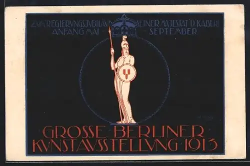 Künstler-AK Berlin, Grosse Berliner Kunstausstellung 1913, Göttin mit Speer