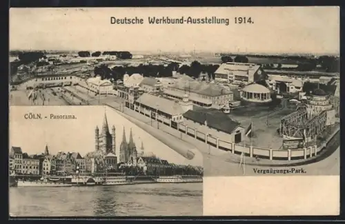 AK Cöln, Deutsche Werkbund-Ausstellung 1914, Vergnügungspark aus der Vogelschau, Stadt-Panorama