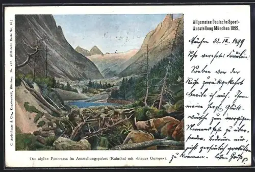 Künstler-AK München, Allgemeine Deutsche Sport-Ausstellung 1899, Das alpine Panorama im Ausstellungspalast