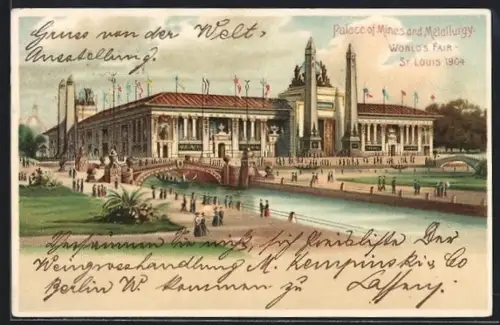 Lithographie St. Louis, World`s Fair 1904, Palace of Mines and Metallurgy