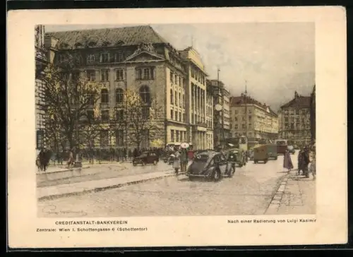 Künstler-AK Wien, Creditanstalt-Bankverein, Schottengasse 6, Schottentor