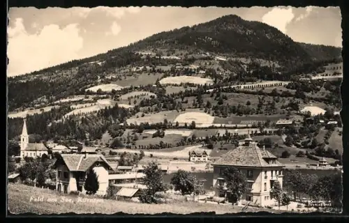 AK Feld am See, Ortsansicht mit Kirche und Bergpanorama