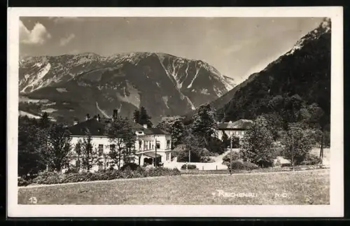 AK Reichenau /N. Ö., Ortsansicht vor Bergpanorama