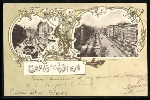 AK Wien, Am Graben und Kärntner Ring, Strassenansichten im Löwenzahn-Passepartout