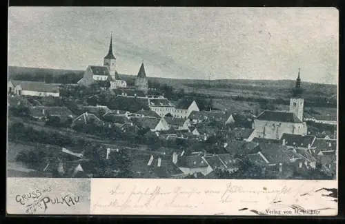 AK Pulkau, Panorama mit Kirchtürmen