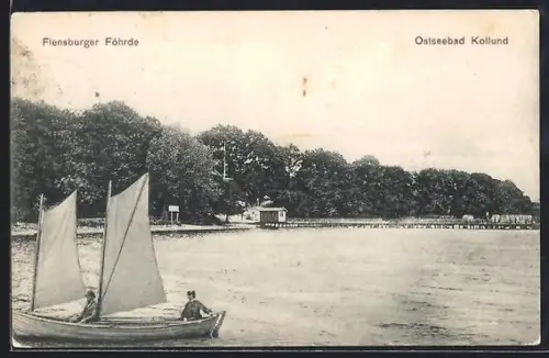 AK Kollund, Flensburger Förde mit Segelboot
