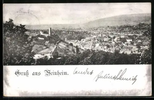 AK Weinheim / Bergstrasse, Stadtansicht mit Burgruine und Umgebung