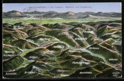 AK Markirch, Schlachtfeld in den Vogesen, Panorama der Umgebung
