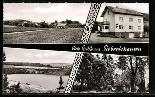 AK Siebertshausen /Kassel, Ortsansicht, Geschäft, See