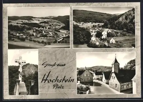 AK Hochstein / Dahn, Ortsansicht aus der Vogelschau, Kirche, Kreuz