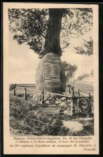 AK Vionville, Denkmal für die Gefallenen des 10. Hannov. Feldartillerie-Regiment No. 10