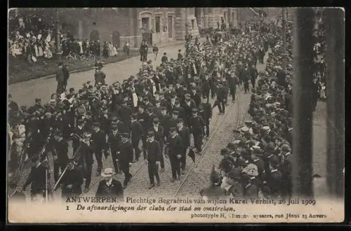 AK Antwerpen, Plechtige Begrafenis van wijlen Karel Verbist 1909