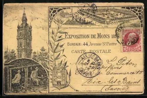 Lithographie Mons, Exposition 1896, Vue générale