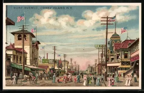 Lithographie Coney Island, N.Y., Surf Avenue