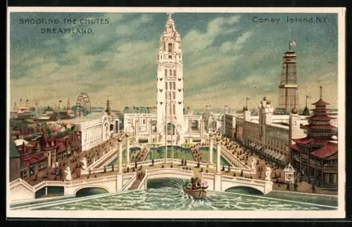 Lithographie Coney Island, N.Y., Shooting the Chutes, Dreamland