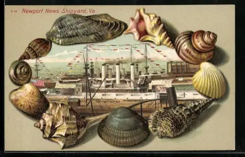 Passepartout-Lithographie Newport News, VA, Shipyard