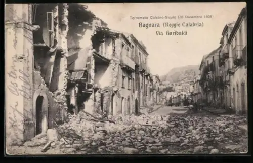 AK Bagnara Calabra, Terremoto Calabro-Siculo 1908, Via Garibaldi
