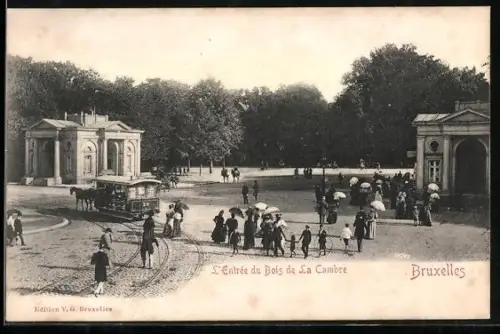 AK Bruxelles, L`Entrée du Bois de la Cambre, Pferdebahn