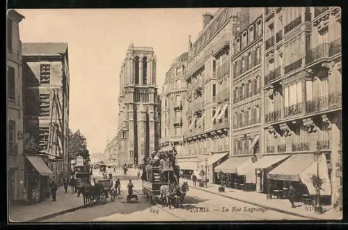 AK Paris, La Rue Lagrange, Pferdebahn