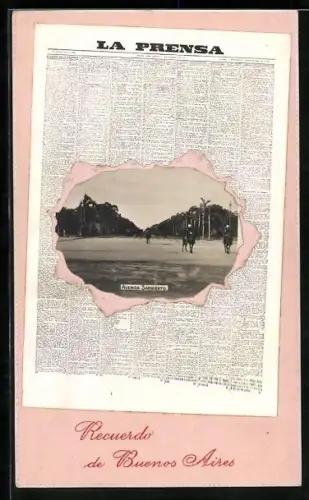 AK Buenos Aires, Zeitung La Prensa, Titelblatt und Avenida Sarmiento