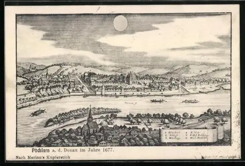 Künstler-AK Pöchlarn a. d. Donau, Ortsansicht im Jahre 1677