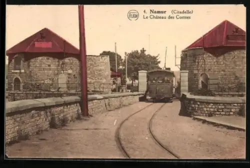 AK Namur, Le Chateau des Comtes, Strassenbahn
