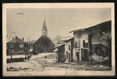AK Fleville, Ortspartie im Winter